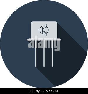 Transistor Icon. Flat Circle Stencil Design With Long Shadow. Vector Illustration. Stock Vector