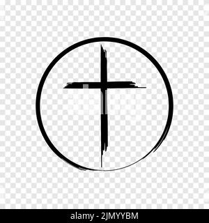 Cross icon in circle brush style Stock Vector