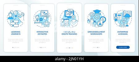 Enhancing learning experience blue onboarding mobile app screen Stock Vector