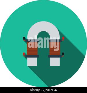 Electric Magnet Icon. Flat Circle Stencil Design With Long Shadow. Vector Illustration. Stock Vector