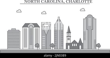 United States, Charlotte city skyline isolated vector illustration, icons Stock Vector