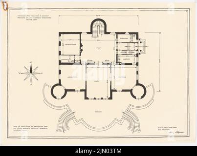 Böhmer Franz (1907-1943), Villa von Benkö in Budapest (April 12, 1929): Preliminary draft floor plan ground floor 1: 100. Ink on transparent, 36.8 x 49.4 cm (including scan edges) Böhmer Franz  (1907-1943): Villa von Benkö, Budapest Stock Photo