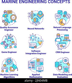 Learning modern professions concept icons set Stock Vector