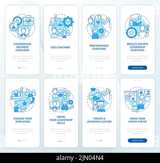Executive coaching programs blue onboarding mobile app screen set Stock Vector