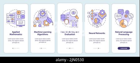 Machine learning engineer skills onboarding mobile app screen Stock Vector