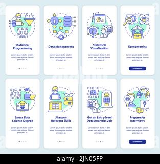 Data management expert onboarding mobile app screen set Stock Vector