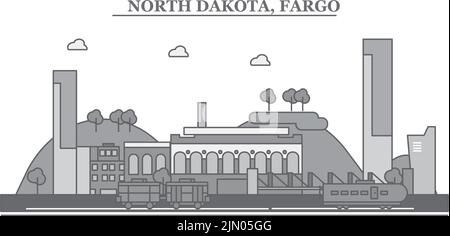 United States, Fargo city skyline isolated vector illustration, icons Stock Vector