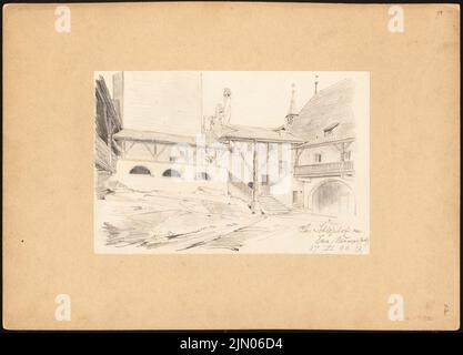 Schmalz Otto (1861-1906), travel sketches from Austria, Germany, Italy and Spain (June 27, 1893): Neumarkt: Schlosshof (perspective view). Pencil on paper, 30.4 x 42.3 cm (including scan edges) Schmalz Otto  (1861-1906): Reiseskizzen aus Österreich, Deutschland, Italien und Spanien Stock Photo