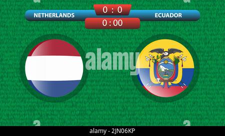 Announcement of the match between the Netherlands and Ecuador as part of the soccer World Cup in Qatar 2022. Group A match. Vector illustration. Sport Stock Vector