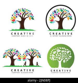 Child care. Tree logo. Educational design .balance and life design. Vector illustration Stock Vector