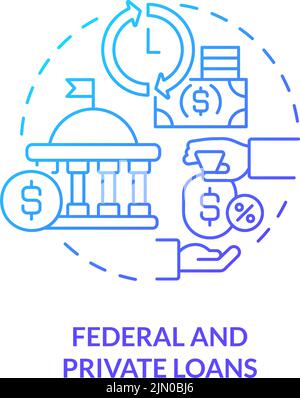 Federal and private loans blue gradient concept icon Stock Vector