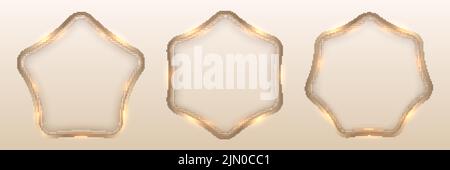 Set of badges golden geometric frames with lighting effect isolated background luxury style. Vector illustration Stock Vector