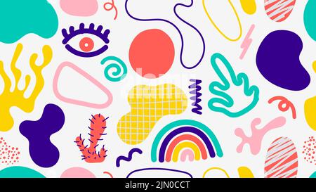 Abstract colorful organic liquid shapes seamless pattern isolated on white background. Vector illustration Stock Vector