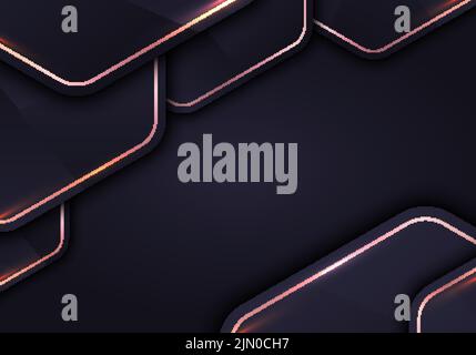 Abstract luxury design hexagon geometric dark purple layered pattern with pink gold border background. Elegant template for banner, poster, placard, b Stock Vector