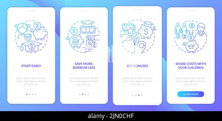 Tips for saving for college blue gradient onboarding mobile app screen Stock Vector