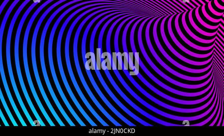 3D abstract black twisted spiral lines optical illusion pattern on vibrant color background. Technology concept. Vector illustration Stock Vector