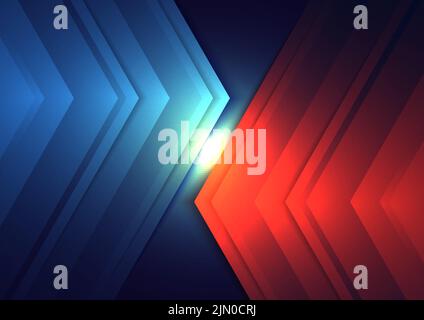 Abstract technology digital connection concept red and blue triangles arrows lighting effect on dark background. Vector illustration Stock Vector