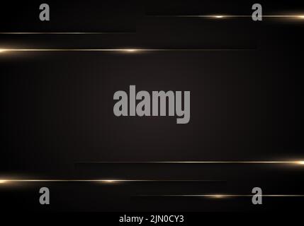 Abstract luxury template golden lines with lighting effect on black background paper cut style. Vector illustration Stock Vector
