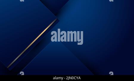 Abstract modern  luxury banner template blue squares paper art layered with gold lines on dark blue background. Vector illustration Stock Vector