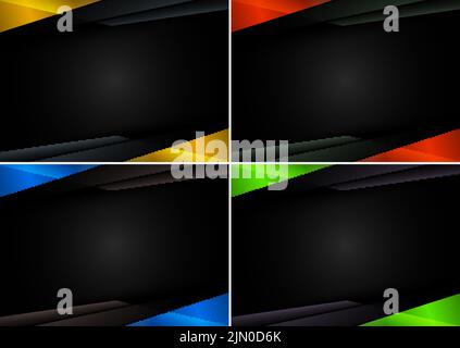 Set of template technology corporate concept abstract triangle geometric black and yellow, red, blue and green on dark background with space for your Stock Vector