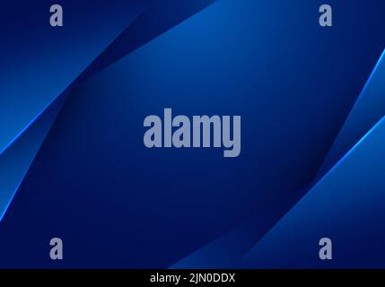 Abstract 3D template blue stripes triangle overlapping layered with lighting effect on dark blue background. Vector illustration Stock Vector