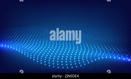 Abstract technology futuristic big data concept glowing blue wave moving dots flow particles on dark blue background. Vector illustration Stock Vector