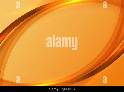 Abstract modern banner template orange color curved shapes overlapping layered with lighting on yellow background. Vector illustration Stock Vector
