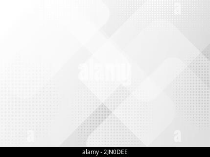 Abstract white squares rounded overlapping transparency layered with halftone effect on clean background. Vector illustration Stock Vector