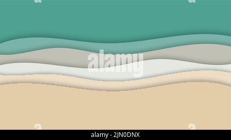 Summer beach and sea wave shapes layered pattern background paper art minimal style. Vector illustration Stock Vector