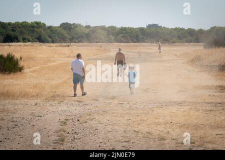 Visitors to Wanstead Flats in north east London enjoy today's hot weather as Britain is braced for another heatwave that will last longer than July's record-breaking hot spell, with highs of up to 35C expected next week. Picture date: Monday August 8, 2022. Stock Photo