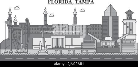 United States, Tampa city skyline isolated vector illustration, icons Stock Vector