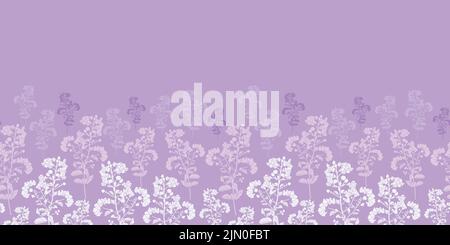 Vector violet purple floral branches trees silhouettes seamless horizontal stripe border pattern background Stock Vector