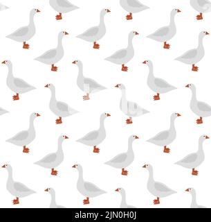 Vector seamless pattern of hand drawn flat goose duck isolated on white background Stock Vector