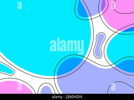 Abstract organic liquid shapes colorful with black contour lines art pattern on white background. Vector illustration Stock Vector