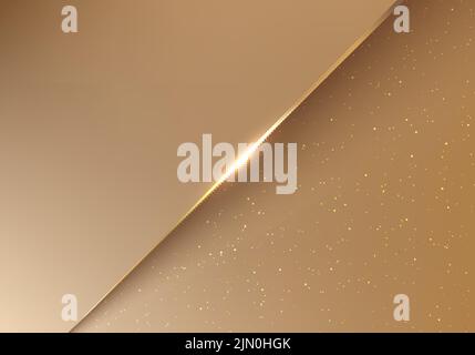 Elegant golden paper cut luxury background with gold diagonal line and glitter lighting effect. Vector illustration Stock Vector