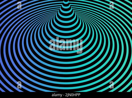 Abstract 3D blue and green gradient color twisted spiral lines optical illusion pattern on black background. Vector illustration Stock Vector