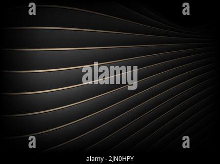 Abstract elegant black stripes with golden lines pattern on dark background luxury style. Vector illustration Stock Vector