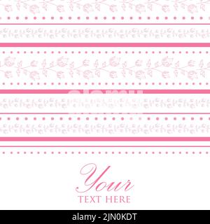 Cute vector pink rose buds line art stripes horizontal seamless border pattern background Stock Vector