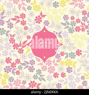 Colourful floral bouquets garden print on light vector seamless frame pattern, Delicate retro background. Stock Vector