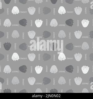 Pastel grey sweet strawberries vector seamless repeating pattern background Stock Vector