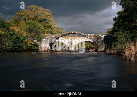 Lancashire bridge used by Oliver Cromwell and his army during a march on the Battle of Preston against the Royalists, Lancashire, 17th Century Stock Photo