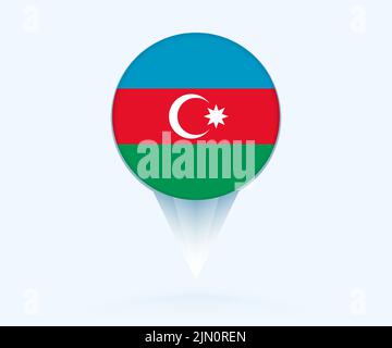 Map pointer with flag of Azerbaijan. Vector flag sign on blue background. Stock Vector