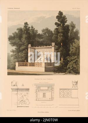 Adler Friedrich (1827-1908), tomb of a general. (From: Architectural sketchbook, H. 16, 1854.) (1854-1854): floor plan, perspective view, details. Lithography colored on paper, 33.3 x 25.1 cm (including scan edges) Adler Friedrich  (1827-1908): Grabmal eines Feldherrn. (Aus: Architektonisches Skizzenbuch, H. 16, 1854) Stock Photo