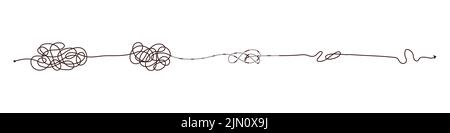 Simple line and complex easy way. Scribble doodle chaos mindset. Problem solving, difficult line. Vector hand drawn concept path Stock Vector
