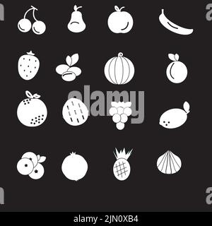 Fruit icons set on black background. Vector outline fruit collection. Vector illustration. Healthy diet concept. Stock Vector