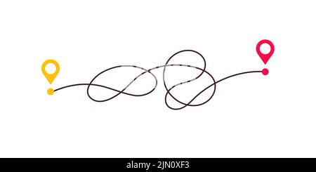 Difficult way, chaos path from point A to B. Complex chaos simplifying concept. Easy simple way. Vector illustration Stock Vector
