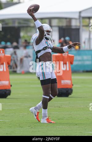 Miami Dolphins wide receiver Mohamed Sanu (16) is shown during a timeout in  the first half of a NFL preseason football game against the Philadelphia  Eagles, Saturday, Aug. 27, 2022, in Miami