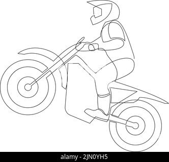 Single continuous line drawing of young motocross rider. Extreme sport race concept vector illustration. Trendy one line draw design for motocross eve Stock Vector