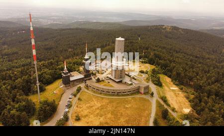 A high-angle shot of the Feldberg or Taunus transmitter. Groser Feldberg, Germany. Stock Photo