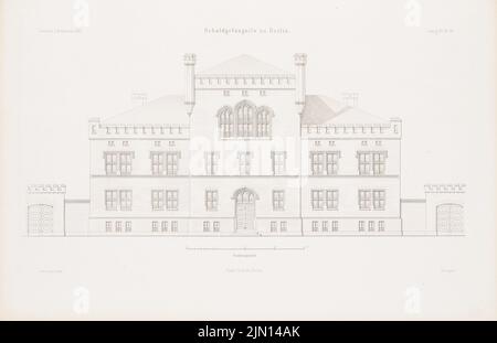 Cremer Albert Friedrich (1824-1891), debt prison, Berlin. (From: Atlas to the magazine for Building, ed. V. G. Erbkam, Jg. 15, 1865.) (1865-1865): View from the front. Stitch on paper, 28.3 x 43.7 cm (including scan edges) Cremer Albert Friedrich  (1824-1891): Schuldgefängnis, Berlin. (Aus: Atlas zur Zeitschrift für Bauwesen, hrsg. v. G. Erbkam, Jg. 15, 1865) Stock Photo